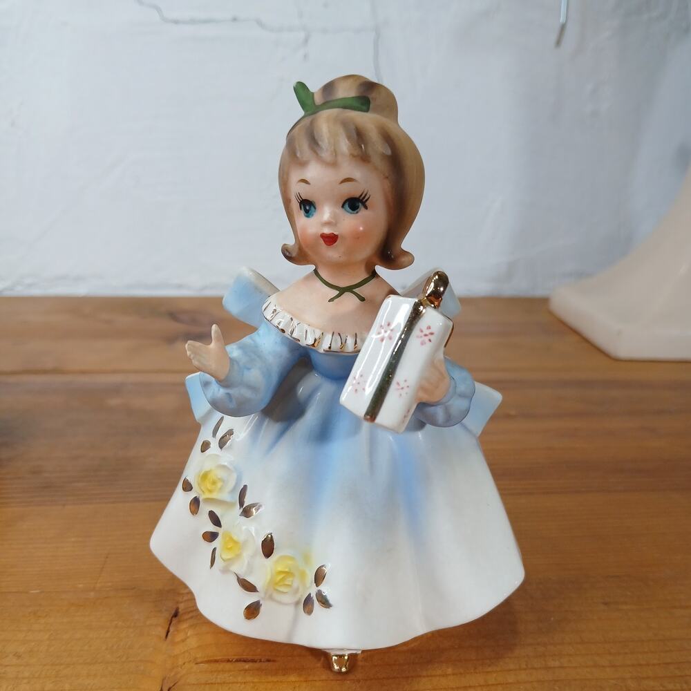 Vintage 1950’s RELPO Planter #K1551; Beautiful Young Girl Carrying a Present
